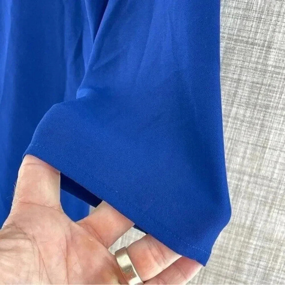 Express 3/4 Sleeve 1/2 zip blue chiffon Blouse women's SP 8727/b - Picture 7 of 9